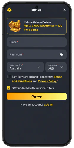 Sweet Bonanza registration form