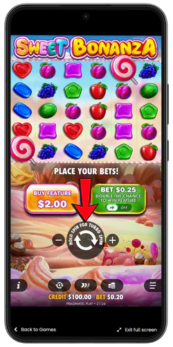 Sweet Bonanza tutorial start button
